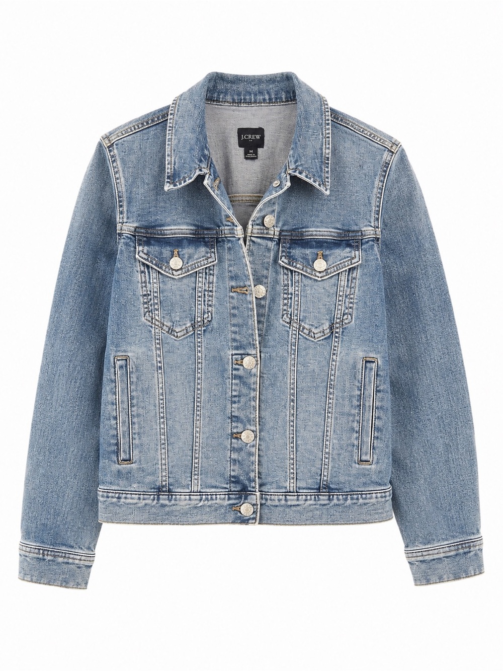 J.Crew Classic Denim Trucker Jacket Medium Wash Button Front Stretch Medium